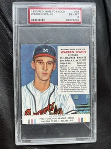 1953 Red Man Tobacco Warren Spahn With Tab Intact PSA 6 - Picture 1 of 4
