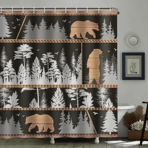 XVXIHKJ Rustic Bear Shower Curtain Farmhouse Country Forest Nature Animal Cab... - Picture 1 of 7