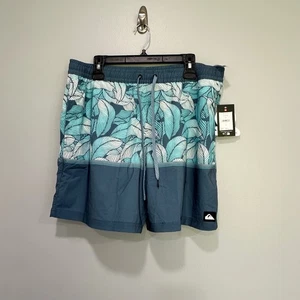 Quiksilver Mens XL Blue Shadow Leaf Pattern Swim Trunks Board Shorts - Picture 1 of 5