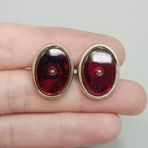 Vintage Foster Red Oval Gold Tone Cufflinks - Picture 1 of 7