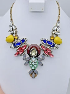 J Crew Chunky Statement Rhinestone Necklace Colorful Missing Hang Tag HTF - Picture 1 of 8