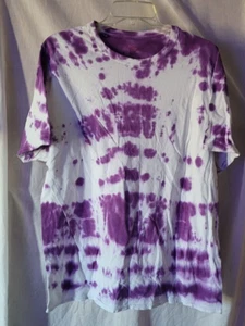 Women Hanes Comfort T-Shirt Size XL Purple White Tie Dye Casual - Picture 1 of 4