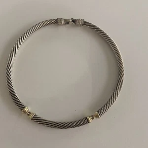 David Yurman Sterling Silver 14k Gold Metro Classic 7mm Cable Choker Necklace 15 - Picture 1 of 10