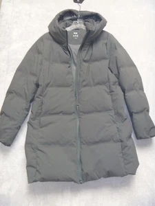 UNIQLO Jacket Womens XL Quilted Olive Green Hooded Long Puffer Parka Coat - Picture 1 of 9