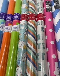 Hallmark Mixed Wrapping Paper Roll Bundle -Birthday, Male, Female ,Kids -8 Rolls - Picture 1 of 9