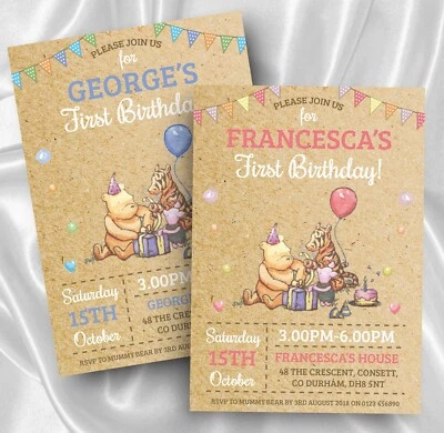 Invitaciones de cumpleaños personalizadas de Winnie The Pooh Oso Pooh invitaciones de fiesta x10 Foto 1 de 3