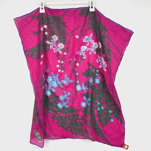 Bufanda 100% Seda Fucsia Rosa Azul Verde Floral Singapur Vintage 28" Cuadrada - Imagen 1 de 9