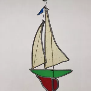 Hängendes Buntglas Segelboot Maritim Deko Sonnenfänger Handarbeit - Bild 1 von 9