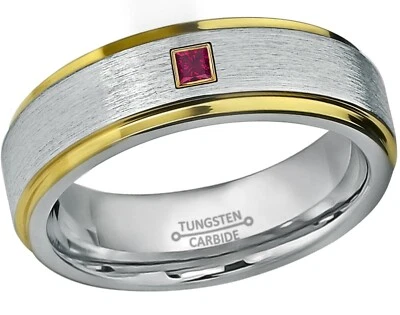 Anillo de boda de tungsteno cepillado de 2 tonos de 6 mm de corte princesa #330 Foto 1 de 2