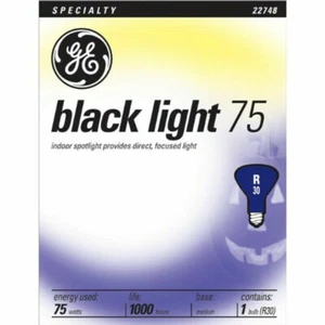 GE BRAND 75 watt BLACK LIGHT BULB R30 blacklite Blacklight BLUE 75R30/BLB flood - Picture 1 of 2