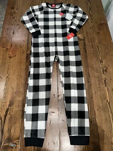 NWT Family Pj's Size Kids Large 10-12 Full Zip Footed One Piece Suit Black/White - Picture 1 of 11