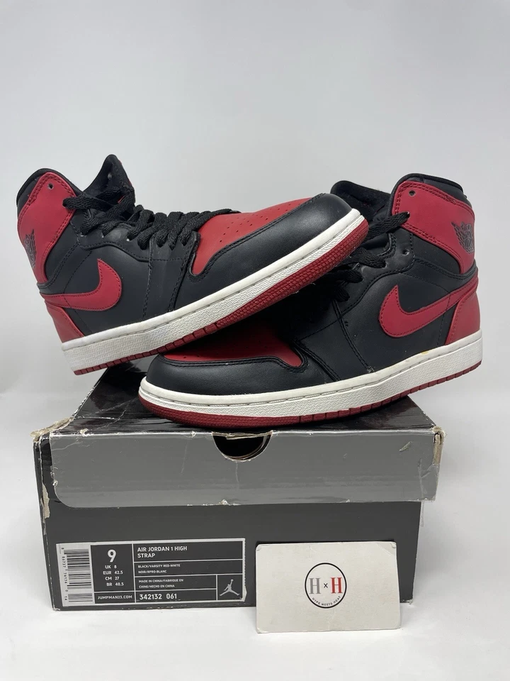 Air Jordan 1 Correa Alta Bred 2008 Talla 9 342132-061 Auténtico Raro Usado Aj1 Rojo  Foto 1 de 4