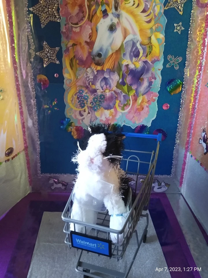 🦄Ganz / Webkinz Stringy "BLK & WH CAT" HM016 9" Plush! *With Code! - Image 1 of 4