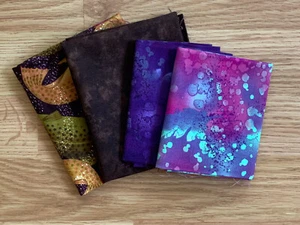 4 Fat Quarters, PURPLE/Brown/MULTI, Fish,Quilting, Fabric, Crafts,FQ - Picture 1 of 7