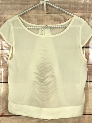 Eye Candy Women S Light Yellow Chiffon Blouse Relaxed Fit A-Line Striped Back - Image 1 of 4