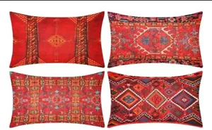 DakTou Bohemian Cushion Covers Set of 4 Red Ethnic Turkish Carpet Pattern Throw - Picture 1 of 5