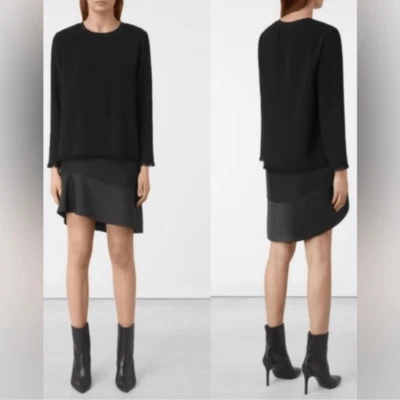 Mini Vestido All Saints Manga Larga Negro En Capas Dobladillo Asimétrico Talla 0 Foto 1 de 4