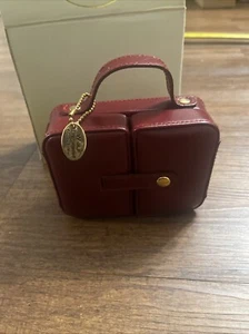 WOLF DESIGNS SMALL LEATHER TRAVEL JEWELRY BOX MINI DOUBLE LID 1997 Vintage New - Picture 1 of 15