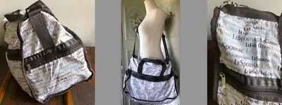 BOLSO DE MANO LeSportsSac XL BLANCO MARRÓN NYLON FIN DE SEMANA LeFab LeNow Usado en Excelente Condición Limpio Foto 1 de 4