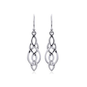 925 Sterling Silver Celtic Infinity Knot Swirl Drop Dangle Earrings 37mm   