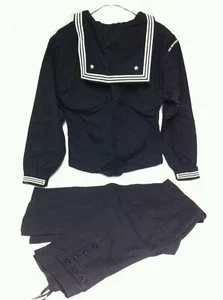 VINTAGE Navy USS SEAWOLF Seemann CRACKERJACK UNIFORM Top Pullover Hose BLAUE WOLLE - Bild 1 von 8