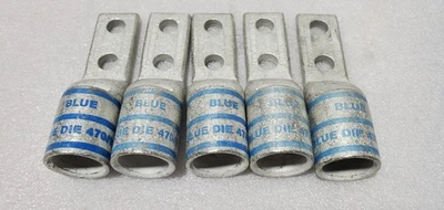 LOT 5 Burndy YA34L-2NTC38-FX Copper Compression Lug Blue 470/19 350kcmil 2-Hole - Image 1 of 4