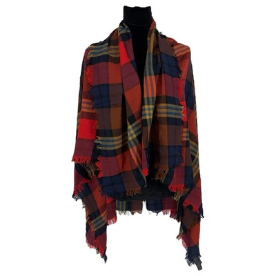 Coach Plaid Stripe Scarf Wrap 100% Wool Red/Blue/Yellow Fringe One Size - Image 1 of 4