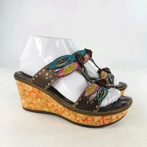 SPRING STEP Bonita Floral Slide Shoes US 7.5 Cork  Platform Wedge Heel Sandals - Picture 1 of 15