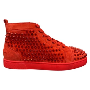 Christian Louboutin scarpe da ginnastica alte uomo Louis Flat Spike rosse EU 40,5 / UK 6,5 - Foto 1 di 15