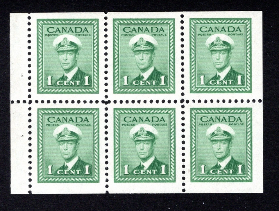 249b, Canada, booklet pane, 6x1c, green, MNH, VF, KGVI WAR Issue, Postage Stamp - Image 1 of 1