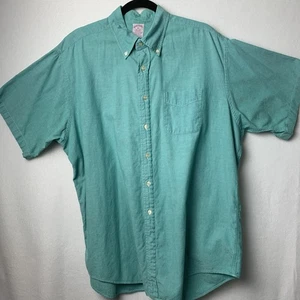 BROOKS BROTHERS BUTTON DOWN SHORT SLEEVE SHIRT SOLID AQUA MADE IN USA XL - Picture 1 of 4