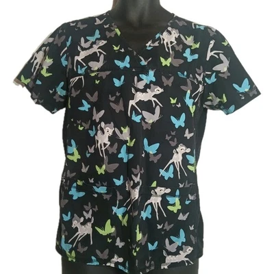 Disney Scrub Top With Bambi Black Side Stretch  Women's Size Medium - Image 1 of 4