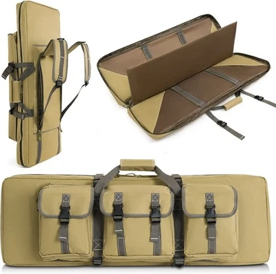 48" Soft Double Rifle Bag Tactical Long Backpack, Portable Shotgun Case NEW Tan - Image 1 of 4
