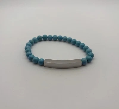 Turquoise Marble Style Stretch Bracelet With Stainless Steel Blank Bar - Image 1 of 4
