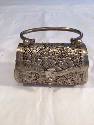 Vintage Hand Chased Box Purse Silver Plated Asian? - Image 1 of 4