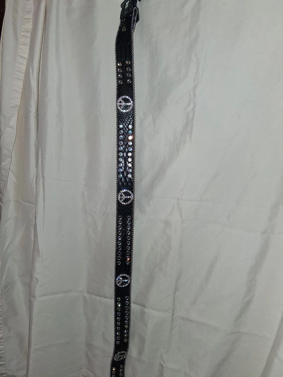 Nocona Adjustable Belt Womens S Black Peace Symbol Leather Rhinestones New Nocona Adjustable Belt Womens S Black Peace Symbol Leather  main image 3