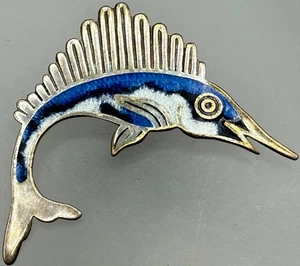 NACHLASS VINTAGE STERLINGSILBER BLAU WEISS EMAILLE SCHWERTFISCH MEXIKO SIGNIERT BROSCHE - Bild 1 von 9