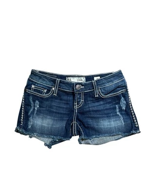 BKE Stella Shorts Womens 25 Blue Distressed Denim Cutoff Buckle Micro Shorts - Image 1 of 4