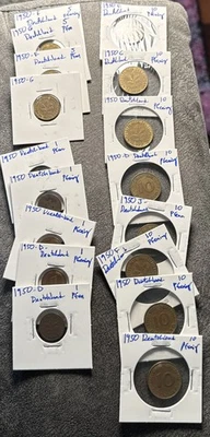 Alemania 1950 1,5,10 Pfenning. Lote de 17 monedas gran tono. Varias mentas. Foto 1 de 4