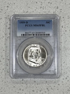 1959-D 50C Franklin Half Dollar  PCGS MS65FBL  WHITE - Image 1 of 4