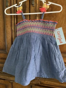 Cat and jack girls dress 18 months blue sundress smocking Tassels - Picture 1 of 7