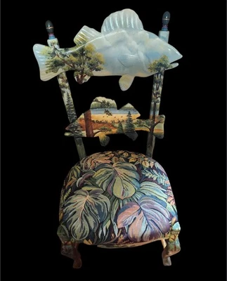 Silla auxiliar Mackenzie-Childs pintada a mano FOREST FISH de 42" Foto 1 de 3