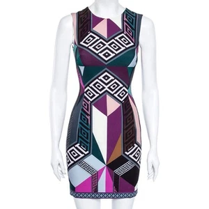NWT Versace Collection Geometric Logo Pattern Multicolor Stretch Dress 40 US 8 - Picture 1 of 14