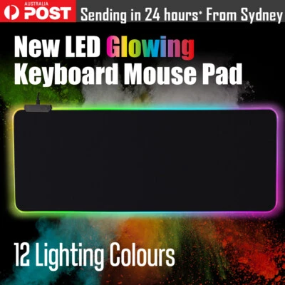 4mm RGB LED Gaming Glowing Keyboard Mouse Pad 12 Lighting Colour Non-Slip AU - image 1 of 4