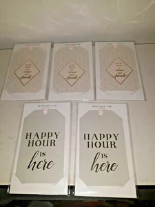 Wine Gift Tags Lot of 5 Happy Hour is Here and Great Taste In Wine and Friends - Imagen 1 de 5