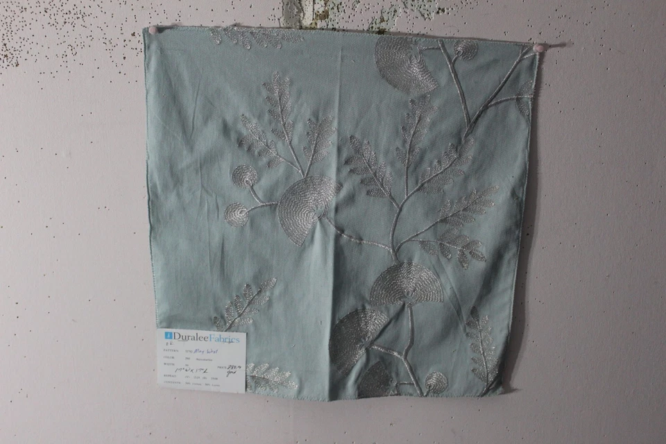 Duralee, May West, Embroidered Floral, 17" W X 17" L, Color Aquamarine - Image 1 of 1