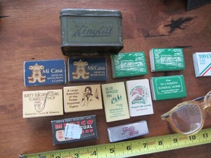 matches w/ antique Kingbilt tin w/ vintage FALCON pipe and safety goggles - Picture 1 of 10