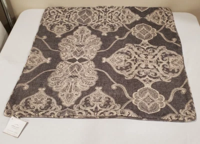 Pottery Barn 24" Linen Grey Cream Design Pillow Cover Zip Closure NEW - Image 1 of 4