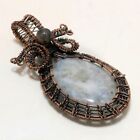 Rainbow Moonstone Copper Wire Wrapped Handcrafted Jewelry Pendant 2.80" PG 1208