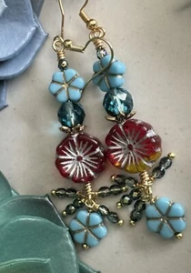 Stacked Flowers Czech glass Earrings - Picture 1 of 8